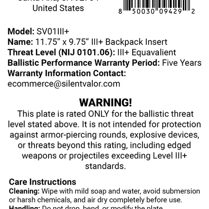 Level III+ Rifle Armor Plate